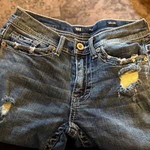 BKE Men’s Ripped Blue Bootcut Jeans